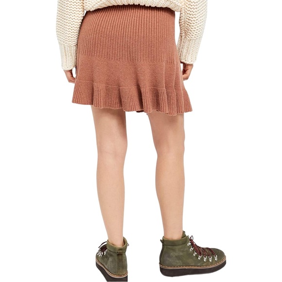 NWT Free People Solid Gold Ribbed Ruffle Trim Skirt - Picture 5 of 9